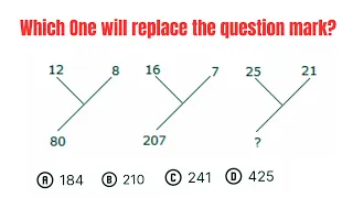 12 8 80| 16 7 207| 25 21 ?| A.184 B.210 C.241 D.425 Wich one will replace the Question Mark?