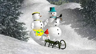 Snow Falling on Snowman Ice Cold Winter Holiday Scene 4KLoop/Новый год футаж Рождество Снег Зима Фон