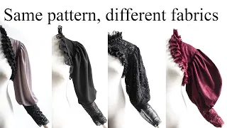 Making 4 goth victorian style shrugs with 4 different fabrics