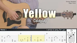 Yellow - Coldplay | Fingerstyle Guitar | TAB + Chords + Lyrics