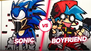 How To DRAWING Sonic⚡ VS Boyfriend🎤/ Friday Night Funkin MODS Whos the Winner ??? #DRAWING