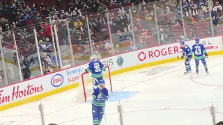 Thatcher Demko warming up during the Jets @ Canucks hockey game