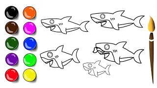 Baby Shark Whole Family Drawing, Painting and Coloring for Kids, Toddlers | coloring video