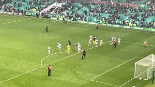 CELTIC FANS CELEBRATING WITH ANGE POSTECOGLOU AFTER BEATING HIBS 6-1 !!!