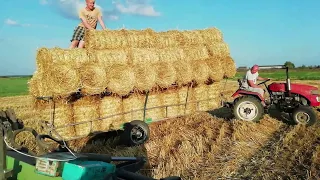 Straw is pressed by press 0850, modernization of the winding Straw harvesting by a minitractor.