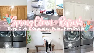 DEEP SPRING CLEAN AND DECORATE WITH ME // $50 LAUNDRY ROOM MAKEOVER 😍