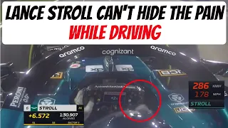 Lance Stroll can't hide the pain while driving fp2 Bahraingp