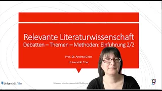 Relevante Literaturwissenschaft Einführung Teil 2, Germanistik, Universität Trier