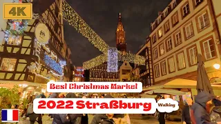 🇨🇵Strasbourg, The best Christmas markets in Europe||4K Evening Walking Tour||