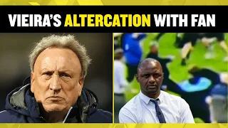 Neil Warnock reacts as Patrick Vieira kicks fan during Goodison pitch invasion