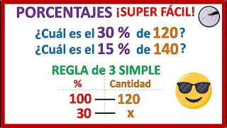 PORCENTAJES con regla de tres | Como calcular el tanto % de un número | Super fácil 🤩 | PASO a PASO