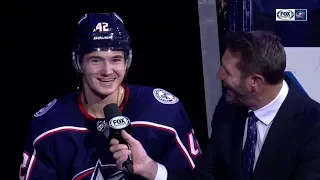 Alexandre Texier celebrates game-winning overtime goal | BLUE JACKETS-SABRES POSTGAME