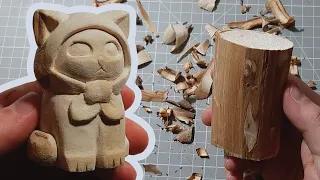 Резьба по дереву фигурка Кошка в Платочке / Wood carving figurine the Сat in the headscarf