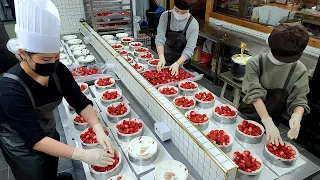 The amount of strawberries is crazy! Amazing Korean Strawberry Cake Collection / 줄서서먹는 딸기케이크 몰아보기