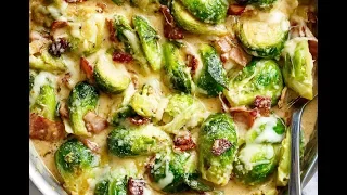 Creamy Garlic Parmesan Brussels Sprouts & Bacon