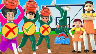 Squid Game (오징어 게임) vs Scary teacher 3D Trying Honeycomb Candy Shape Challenge in Basketball Game