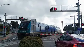 Coaster Train Passing Through Del Mar, California (Coast Blvd)