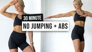 30 MIN FULL BODY NO JUMPING + ABS Workout - No Equipment, No Repeat, Bodyweight Only Home Workout