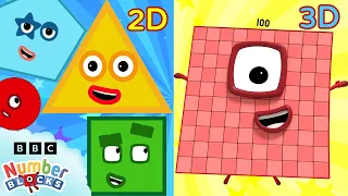 Bloques numéricos 2D y 3D comparación! | Aprende formas y aprende a contar | Numberblocks en español