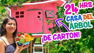 24 HORAS en CASITA DEL ÁRBOL ¡DE CARTÓN!🌳🏡  ¿A PRUEBA DE AGUA? ☔️💧 | CONNY MERLIN