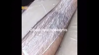 Girl gets hairy legs waxed! Hairy woman waxing leg hair