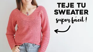 SWEATER SUPER FÁCIL A CROCHET: cómo tejer un jersey / saco / suéter a crochet, tutorial paso a paso