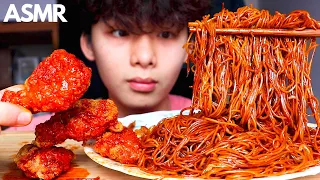 ASMR CHOW MEIN (SOY SAUCE FRIED NOODLES) + FRIED CHICKEN + SPICY FIRE SAUCE(Eating Sound) | MAR ASM