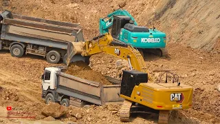 Amazing Extreme Caterpillar 336 VS Kobelco Sk380XDlc Moving Dirt Into Truck 25Ton