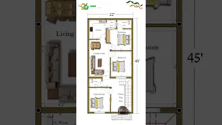 22 by 45 North facing House Plan, 22×45 Home Plan, 22×45 House Plan, 22*45 Plan, #shorts #floorplan