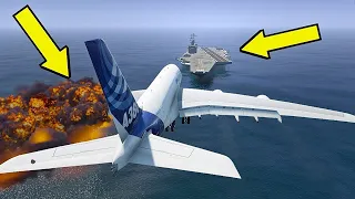 Airbus a380 Emergency Landing On Aircraft Carrier after Engine Explode GTA 5