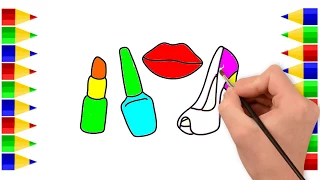 How to Draw Set of  Fashion Accessories Women -Coloring Pages For Girls Shoes, Handbag, Perfume,