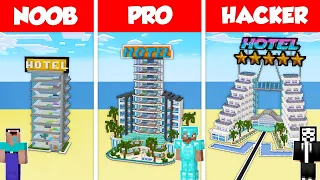 SKYSCRAPER HOTEL BASE HOUSE BUILD CHALLENGE - NOOB vs PRO vs HACKER / Minecraft Battle Animation