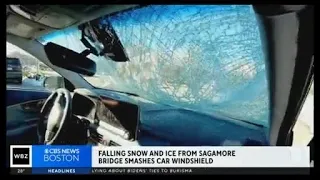 Ice falls from Sagamore Bridge, smashes car windshield