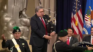 Attorney General William Barr Busts Out Bagpipes Alongside NYPD, Wows Crowd | NBC New York