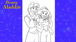 Coloring Aladdin & Jasmine Coloring Book Page | Color With Dona