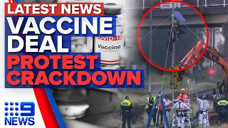 Moderna deal to manufacture vaccines in Australia, Crackdown on protesters | 9 News Australia