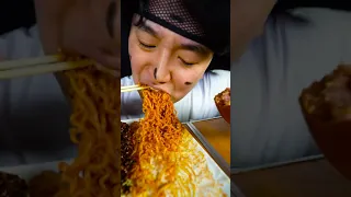 ASMR MUKBANG| BLACK BEAN NOODLES, SPICY NOODLES, Kielbasa SAUSAGE EATING SOUNDS #Shorts