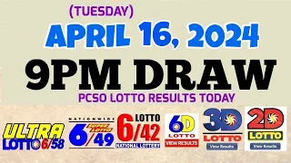 Lotto Result Today 9pm draw April 16, 2024 6/58 6/49 6/42 6D Swertres Ez2 PCSO#lotto