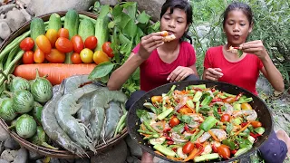 Wow! Watering Mouth Again with She Make And Eat Raw Shrimp Food Spicy - My Natural Food ep 43