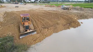 Amazing  Mighty Power Bulldozer Skill Operating Moving Stone into Water