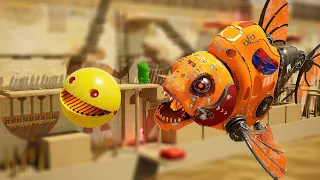 Robot Pacman VS Lava Monster & Spiky Monster in Ancient Egypt Maze. Part 3 (Wall Maze)