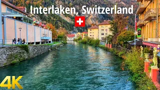 Interlaken, Switzerland Evening Walking tour 4K 60fps - Beautiful Swiss town