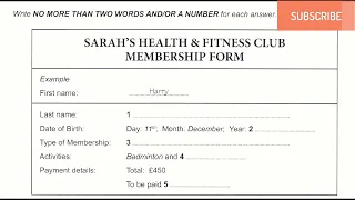 SARAH’S HEALTH & FITNESS CLUB MEMBERSHIP FORM | IELTS LISTENING TEST WITH ANSWERS