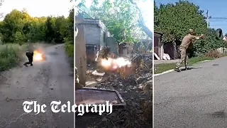 Ukrainian forces clear mines by throwing objects on them