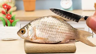 Best of Miniature Crucian carp Fry with Lemon, Butter, Garlic | Tiny Food By Yummy Bakery Cooking