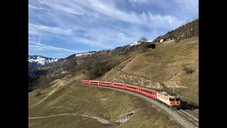 (HD) Trains on the Rhätische Bahn (RhB) - Klosters & Saas - 9/1/20