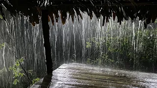 Sleep Hypnosis to Sleep Soundly in 3 Minutes with Heavy Rain & Loud Thunder on Palm Roof at Night