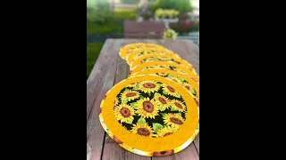 Sunflower placemats, Set of 6 quilted placemats, Round FALL quilted placemats, yellow placemats
