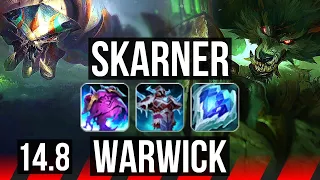 SKARNER vs WARWICK (TOP) | 67% winrate, 7 solo kills, 10/2/5, Legendary | BR Grandmaster | 14.8