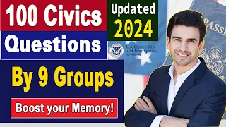 2024 USCIS Official 100 Civics Questions and Answers 2024 by 9 groups for US Citizenship Interview